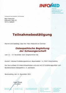 Teilnahmebstätigung "Osteopathische Begleitung der Schwangerschaft"